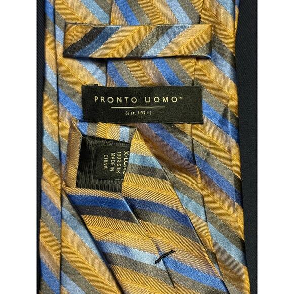 Pronto Uomo 100% Silk‎ Tie, Browns Golds & Blues - Picture 3 of 3